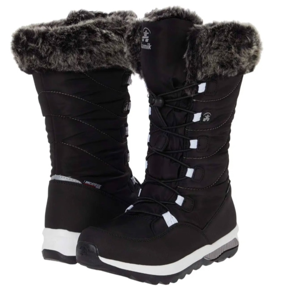 New KAMIK Kid’s Prairie Waterproof Winter Snow Boots sz 13 Black White